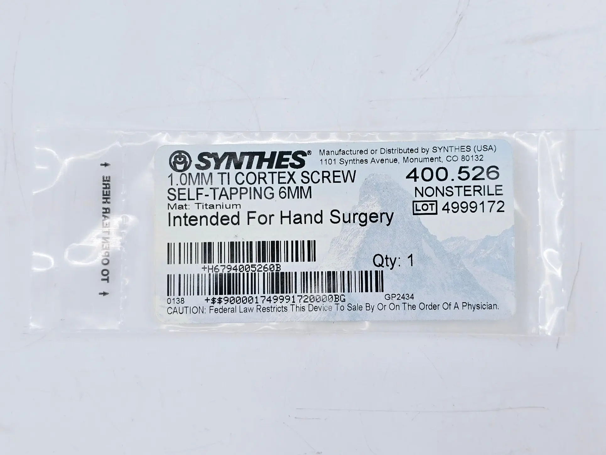 Synthes 400.526 1.0mm TI Cortex Screw Self-Tapping 6mm - Image 2