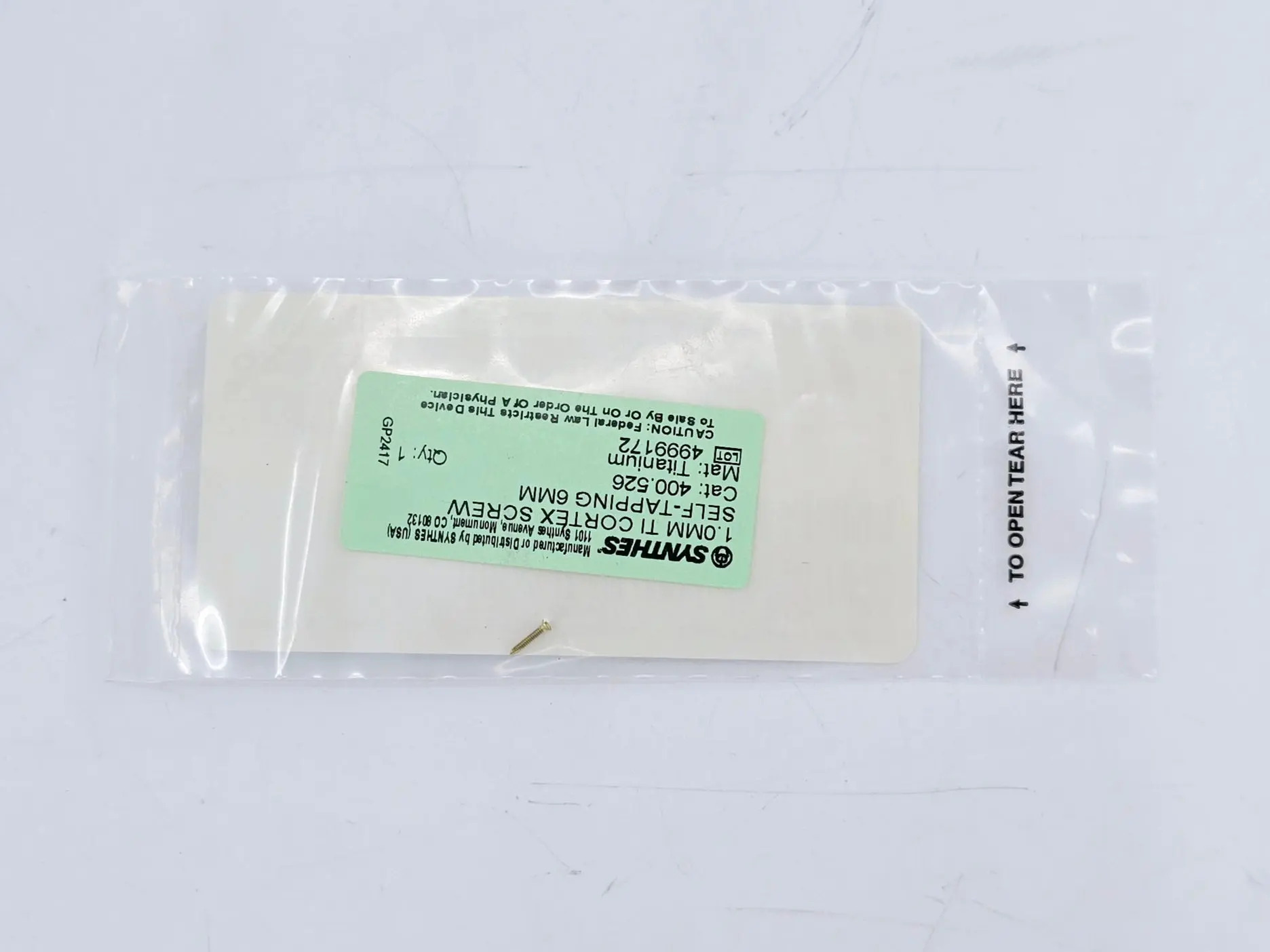 Synthes 400.526 1.0mm TI Cortex Screw Self-Tapping 6mm - Image 3