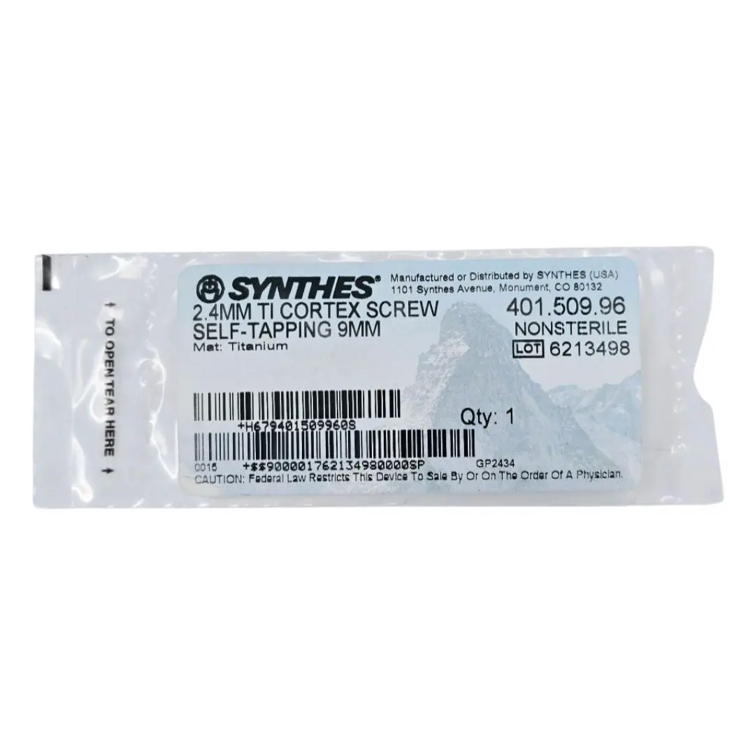 Synthes 401.509.96 2.4mm TI Cortex Screw Self-Tapping 9mm
