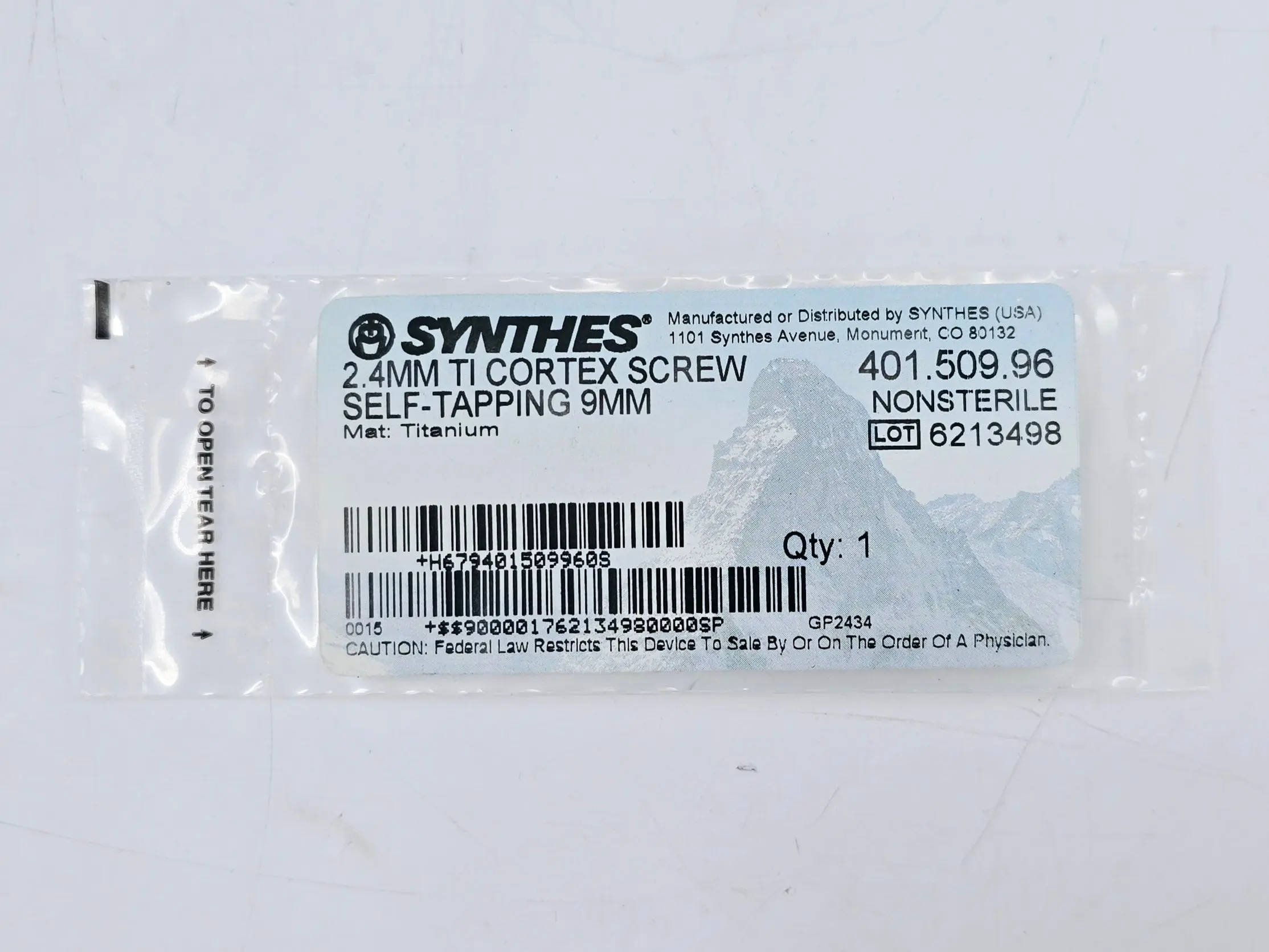 Synthes 401.509.96 2.4mm TI Cortex Screw Self-Tapping 9mm - Image 2
