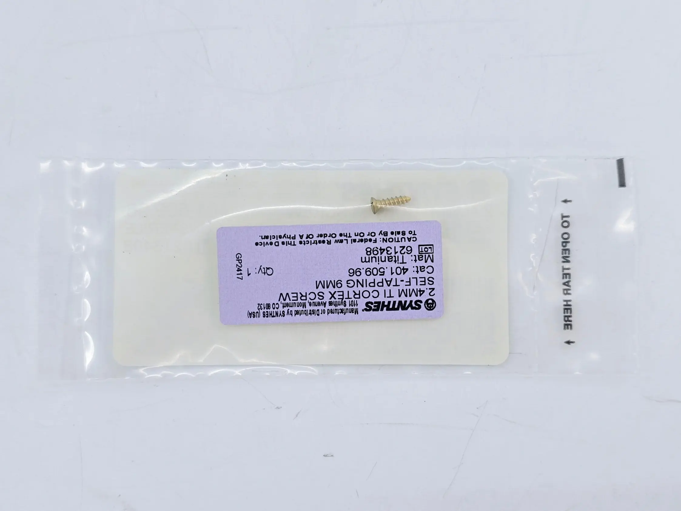 Synthes 401.509.96 2.4mm TI Cortex Screw Self-Tapping 9mm - Image 3