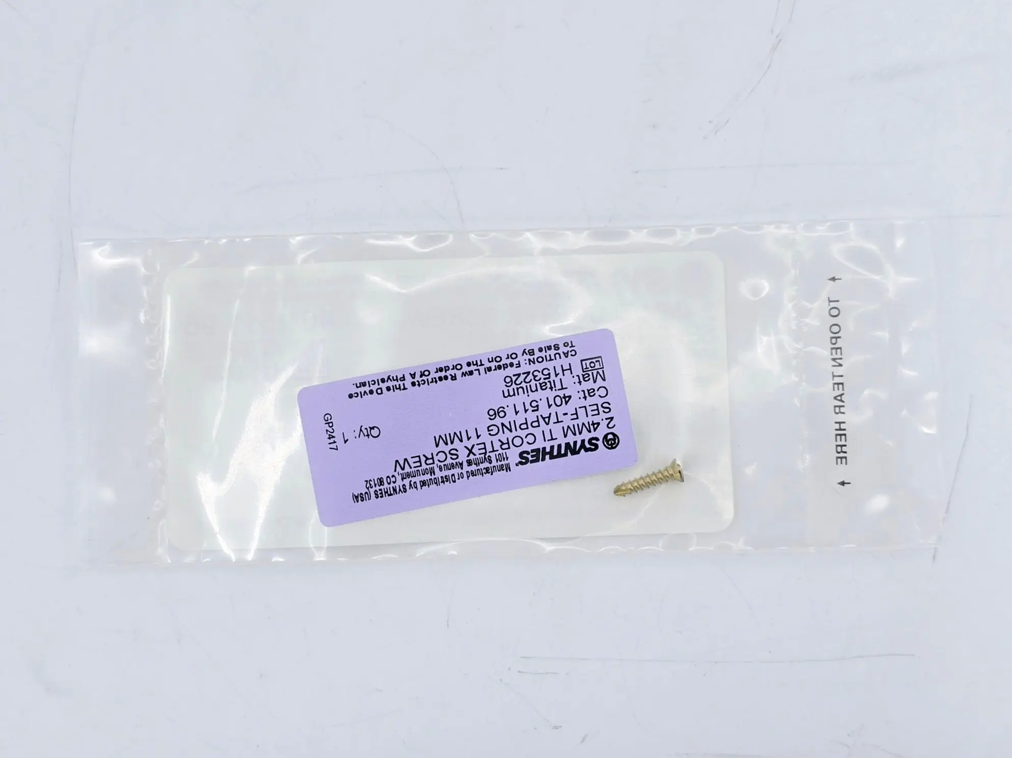 Synthes 401.511.96 2.4mm TI Cortex Screw Self-Tapping 11mm - Image 3