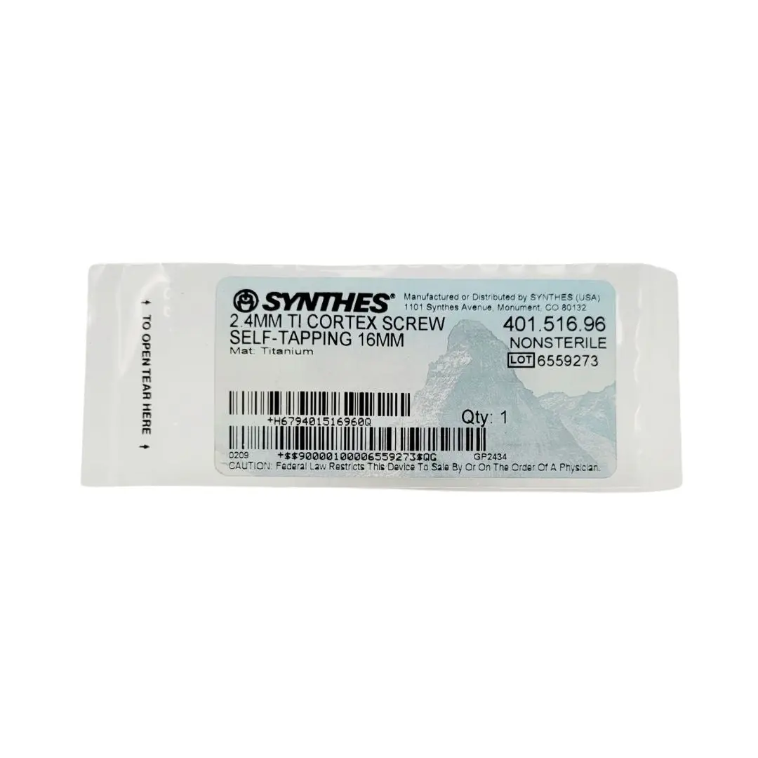 Synthes 401.516.96 2.4mm TI Cortex Screw Self-Taping 16mm