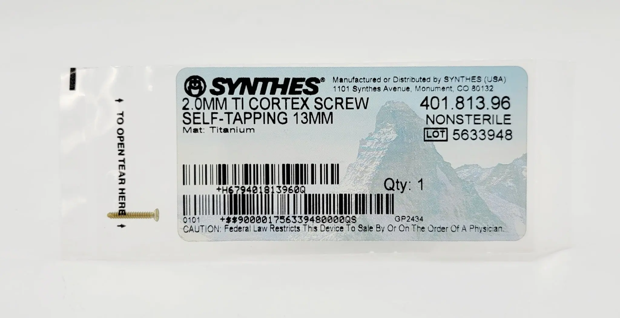 Synthes 401.813.96 2.0mm TI Cortex Screw Self-Tapping 13mm - Image 2