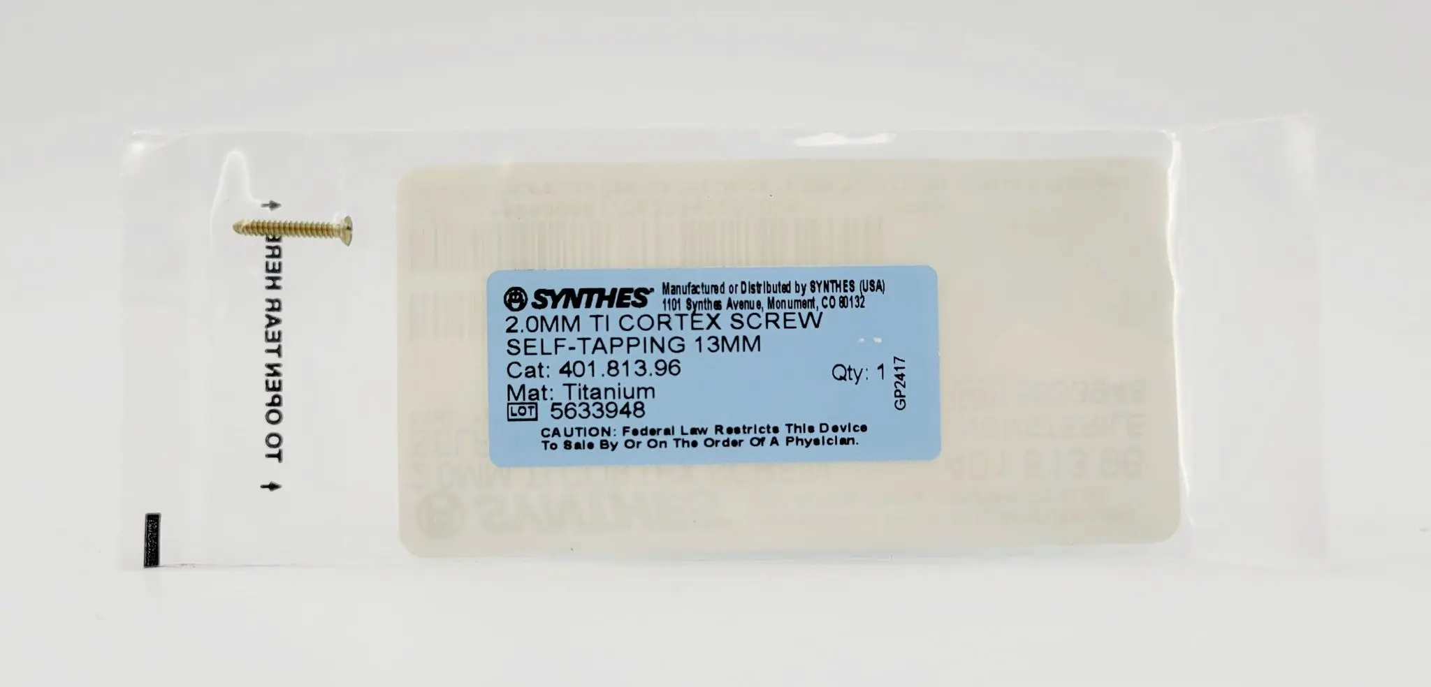 Synthes 401.813.96 2.0mm TI Cortex Screw Self-Tapping 13mm - Image 3