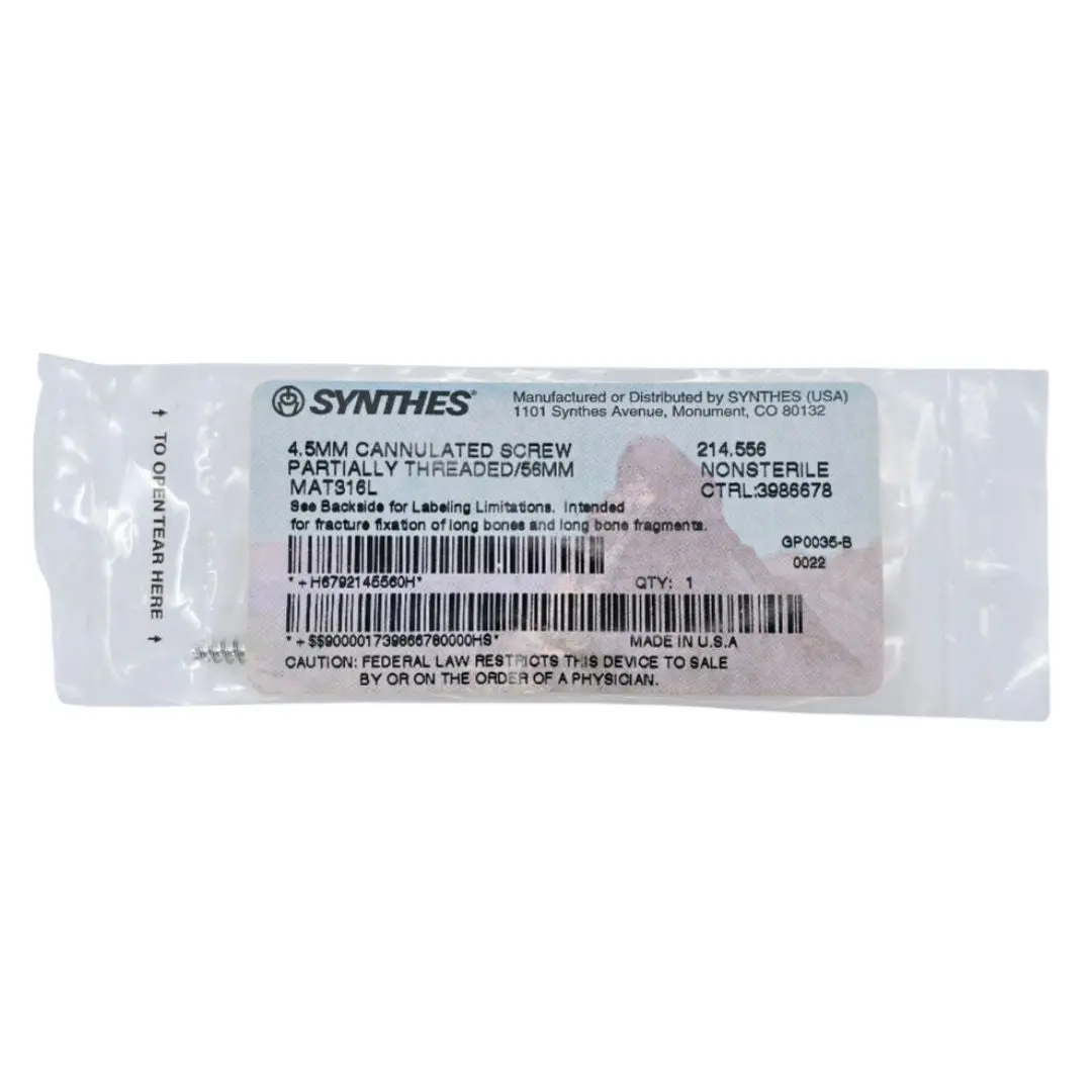 Synthes 214.556 4.5mm Cannulated Screw Partially Threaded 56mm