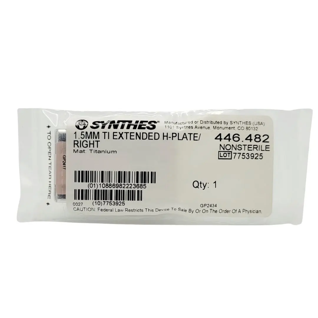 Synthes 446.482 1.5mm TI Extended H-Plate Right