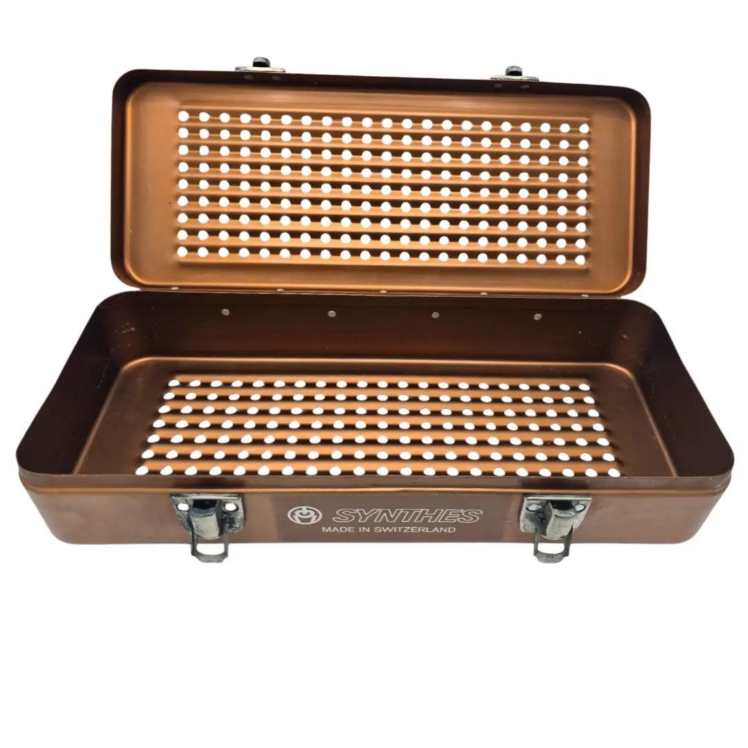 Synthes Copper Sterilization Tray 12x5x2.5 Perforated Autoclave Case Switzerland