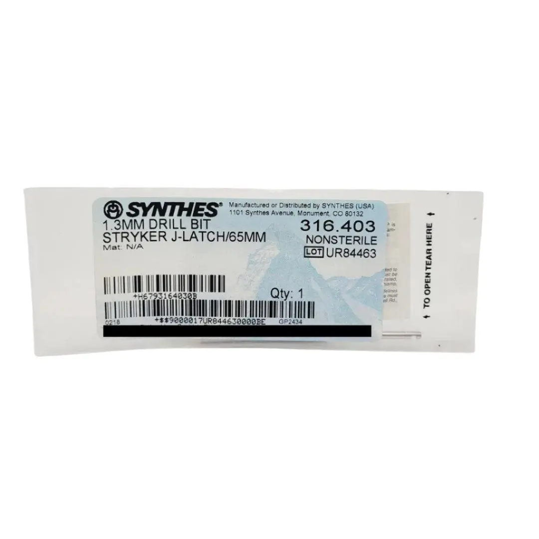 Synthes drill bit 316.403 1.3mm Stryker J-Latch Orthopedic 2-5/8"