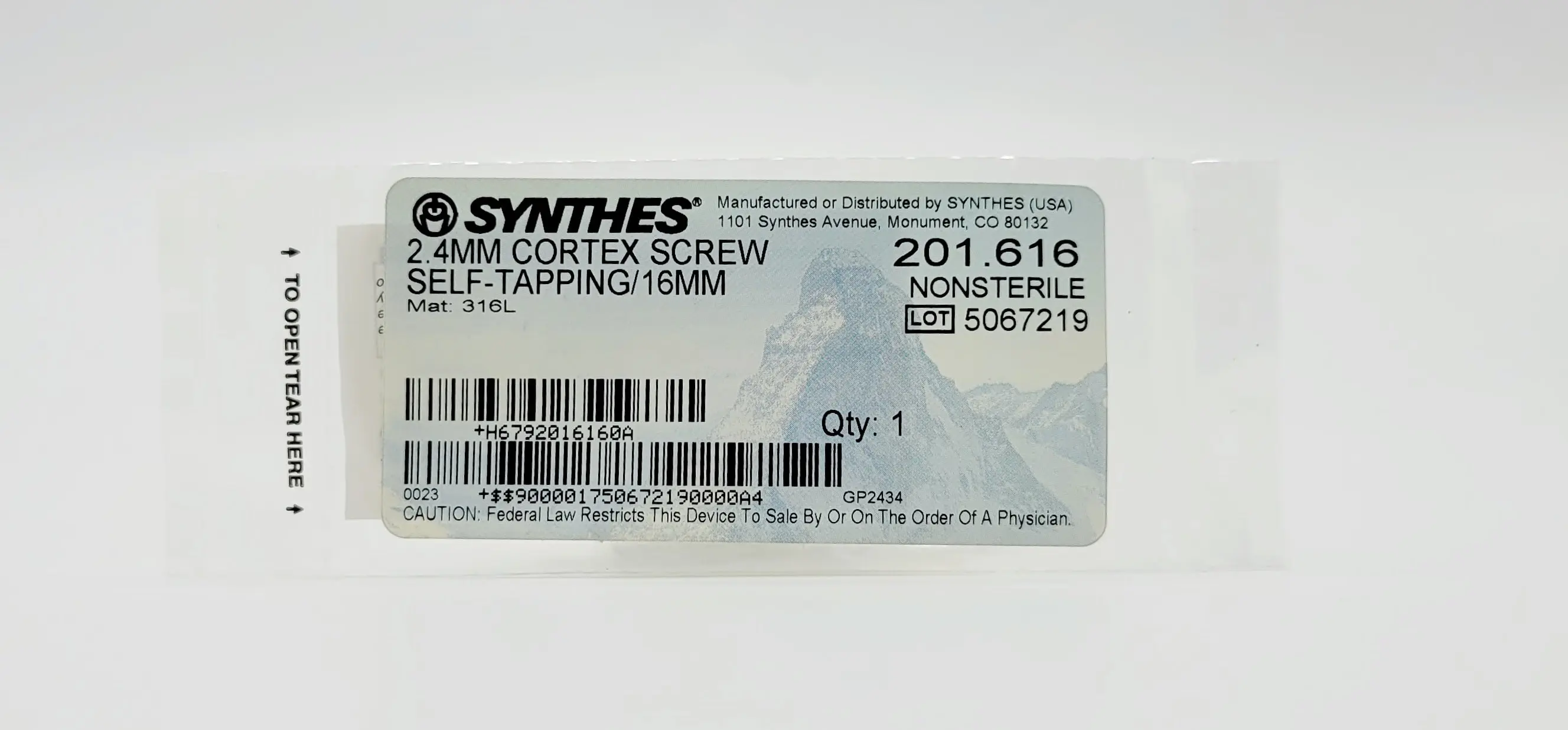 Synthes 201.616 2.4mm Cortex Screw Self-tapping/16mm - Image 2