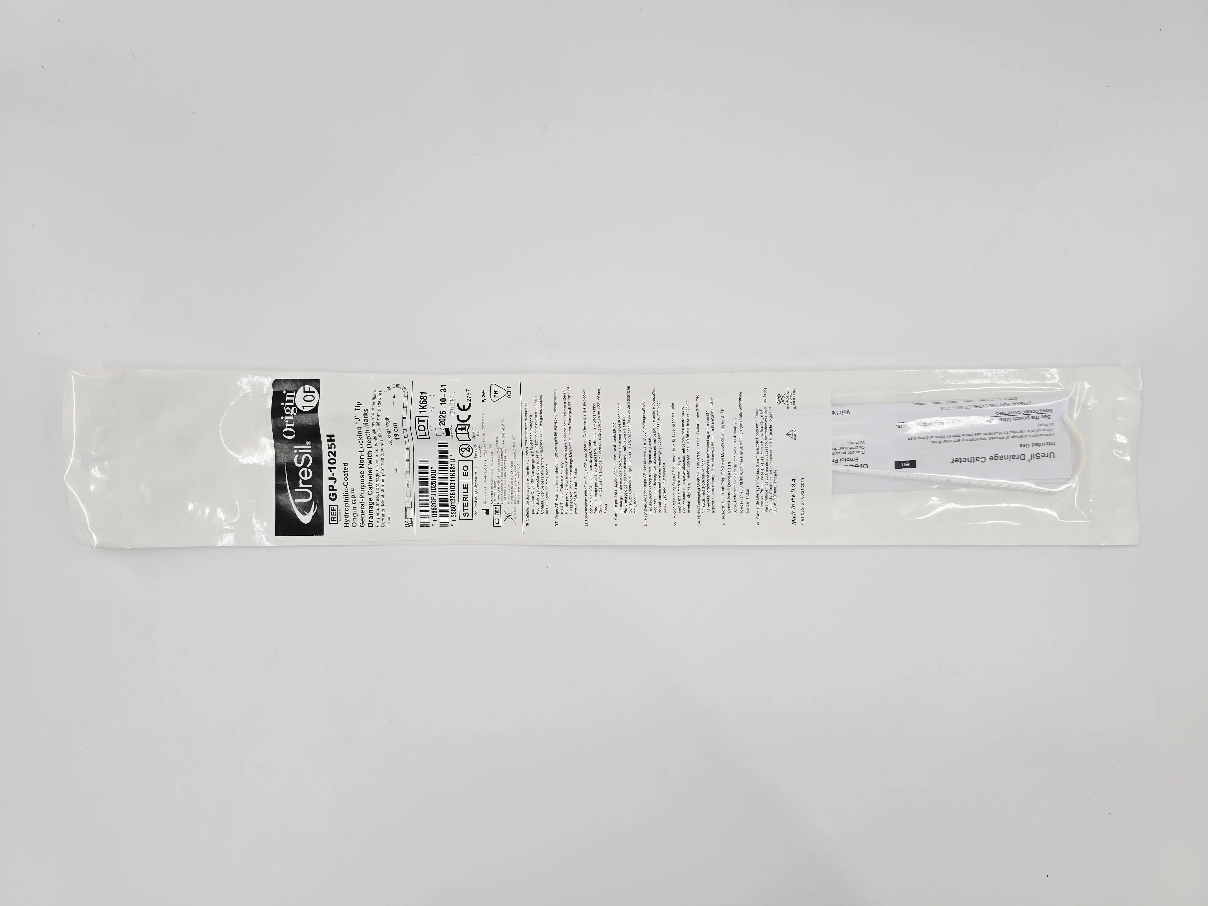 UreSil GPJ-1025H 10F Hydrophilic-Coated Origin GP General-Purpose Non-Locking "J" Tip Drainage Catheter w/ Depth Marks - Image 2
