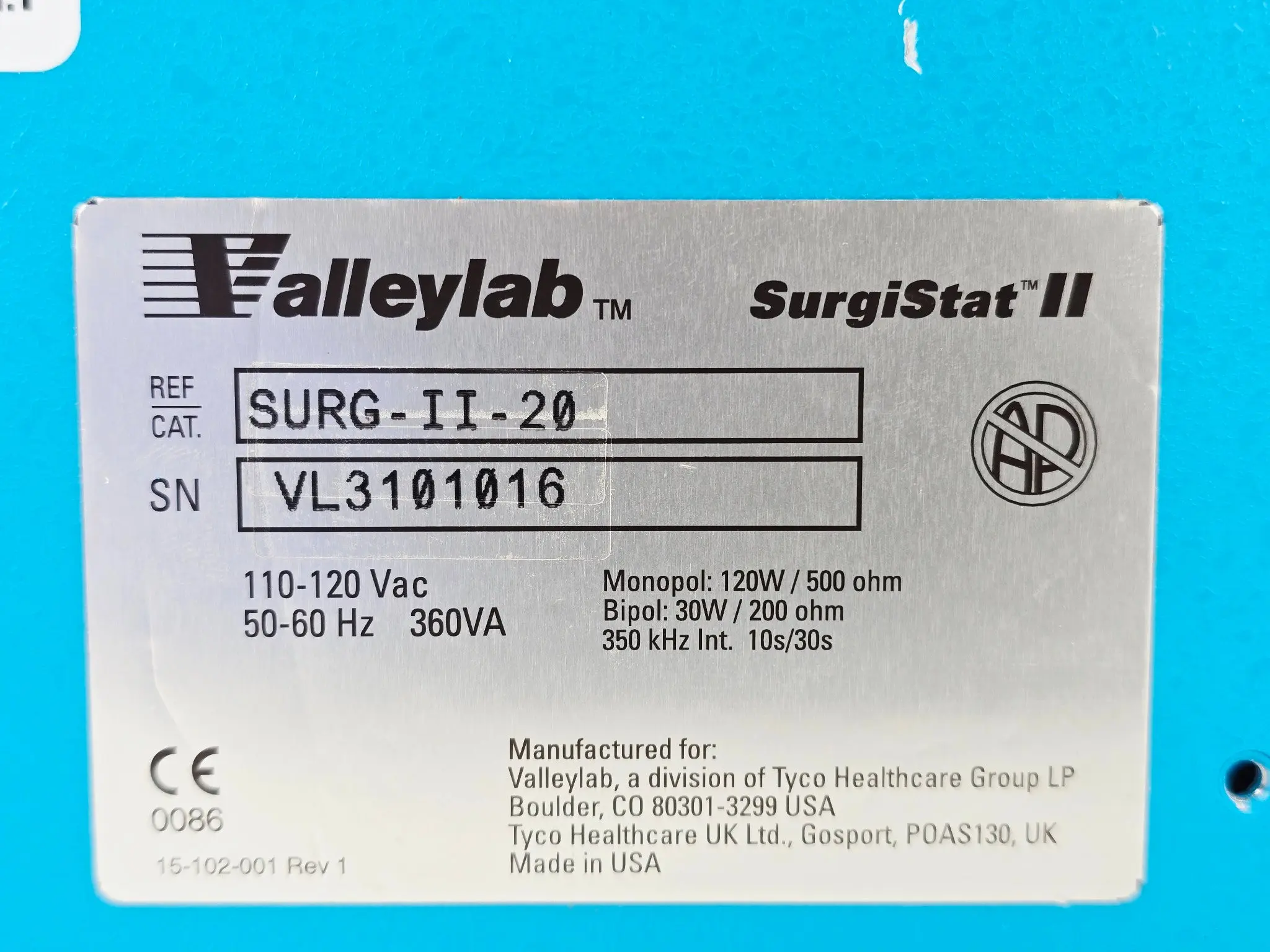 Valleylab SurgiStat II Surgical Control Unit w/ Footswitch & Cable Set - Image 7