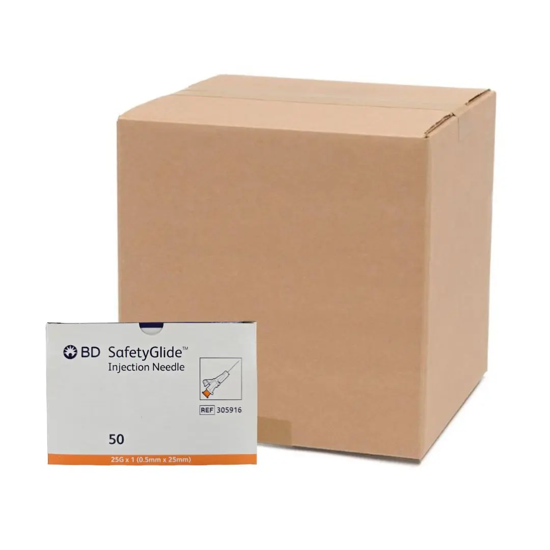 BD 305916 SafetyGlide Injection Needle 25G x 1" CS/500 (50/BX, 10BX/CS)