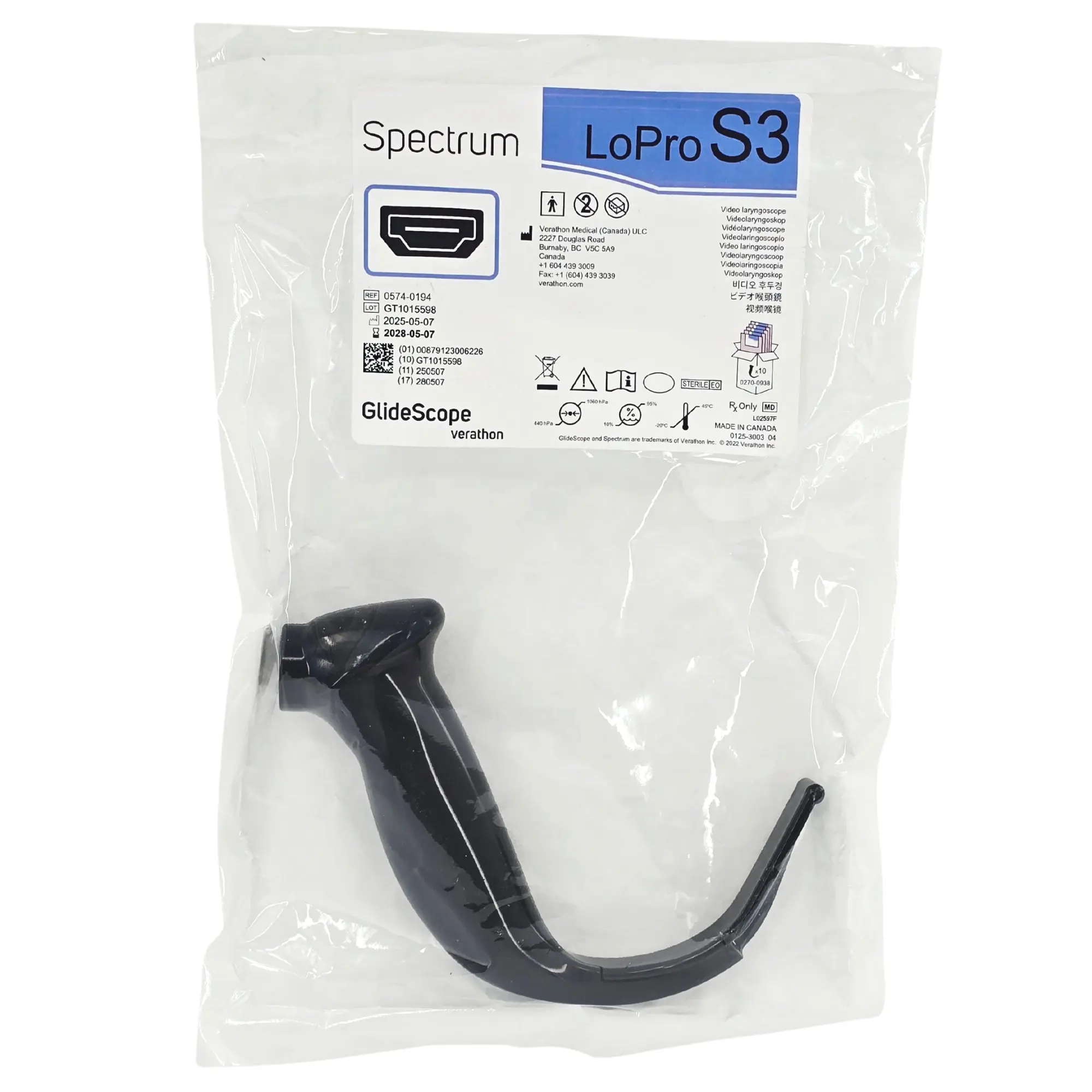 Verathon GlideScope 0574-0194 Spectrum LoPro S3 - Disposable Video Laryngoscope Blade