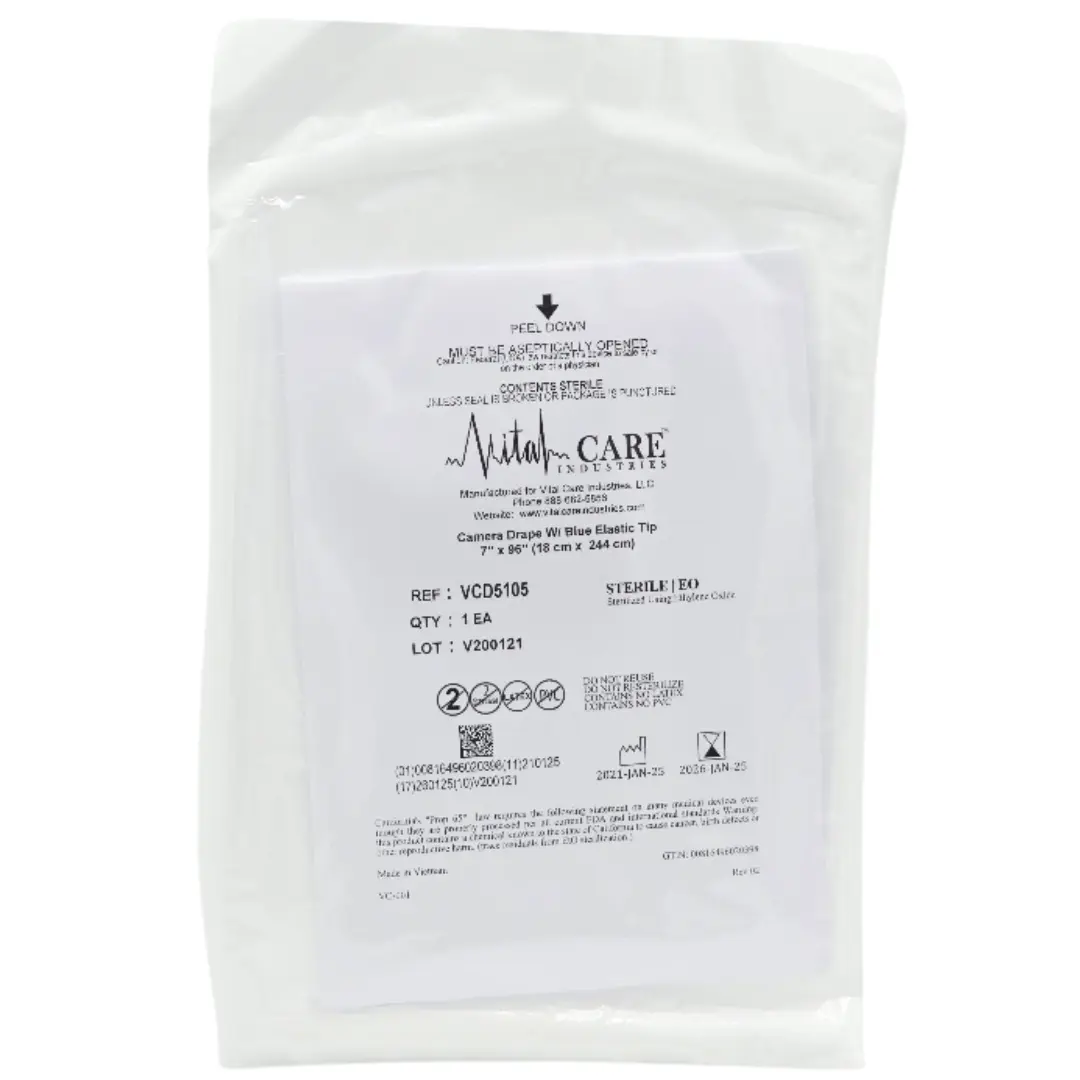 Vital Care VCD5105 Camera Drape 7" x 96" with Blue Elastic Tip Sterile