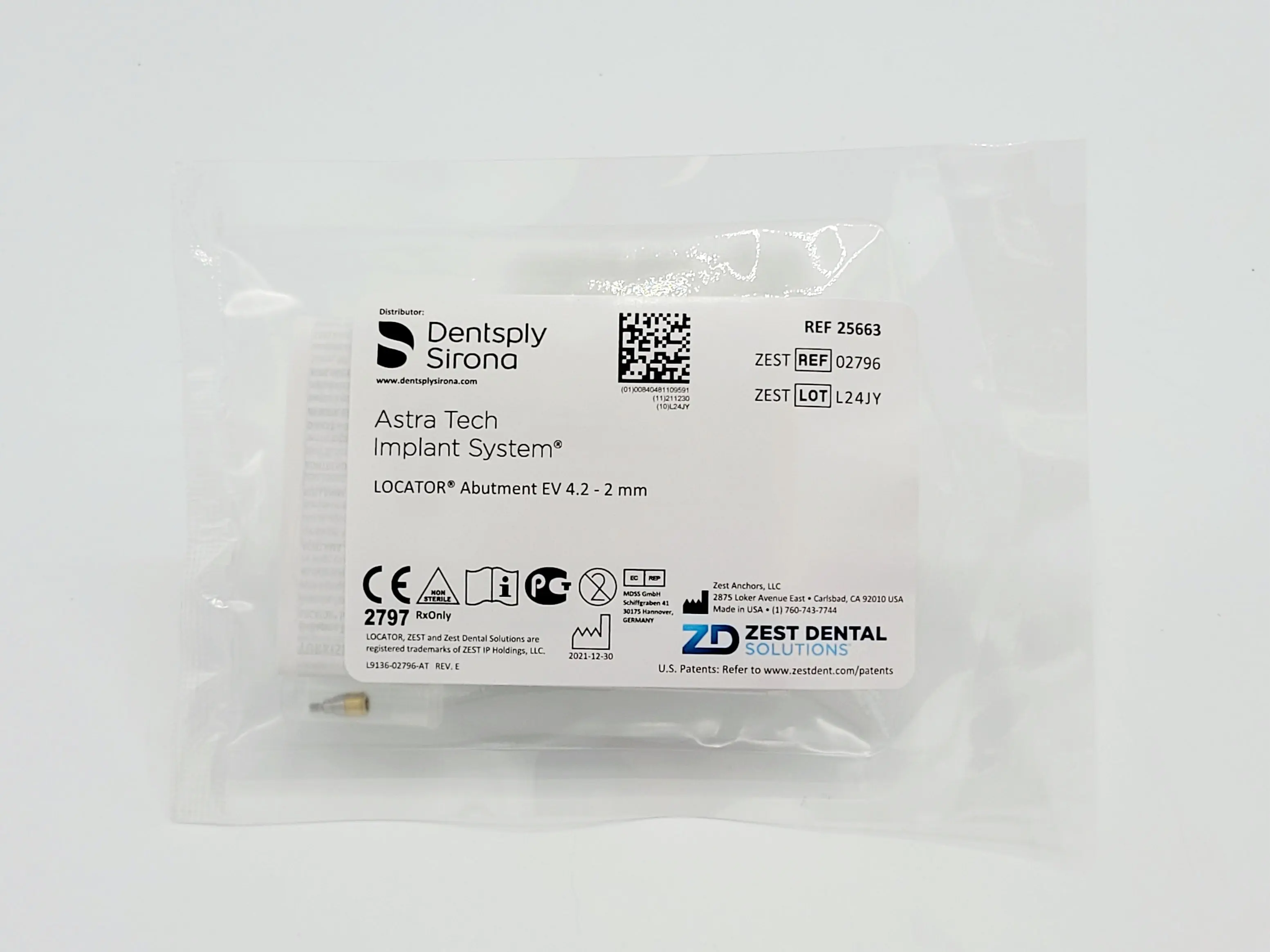 Zest Anchors 02796 Locator Abutment For Ev 4.2 X 2.0mm, Astra Tech - Image 2