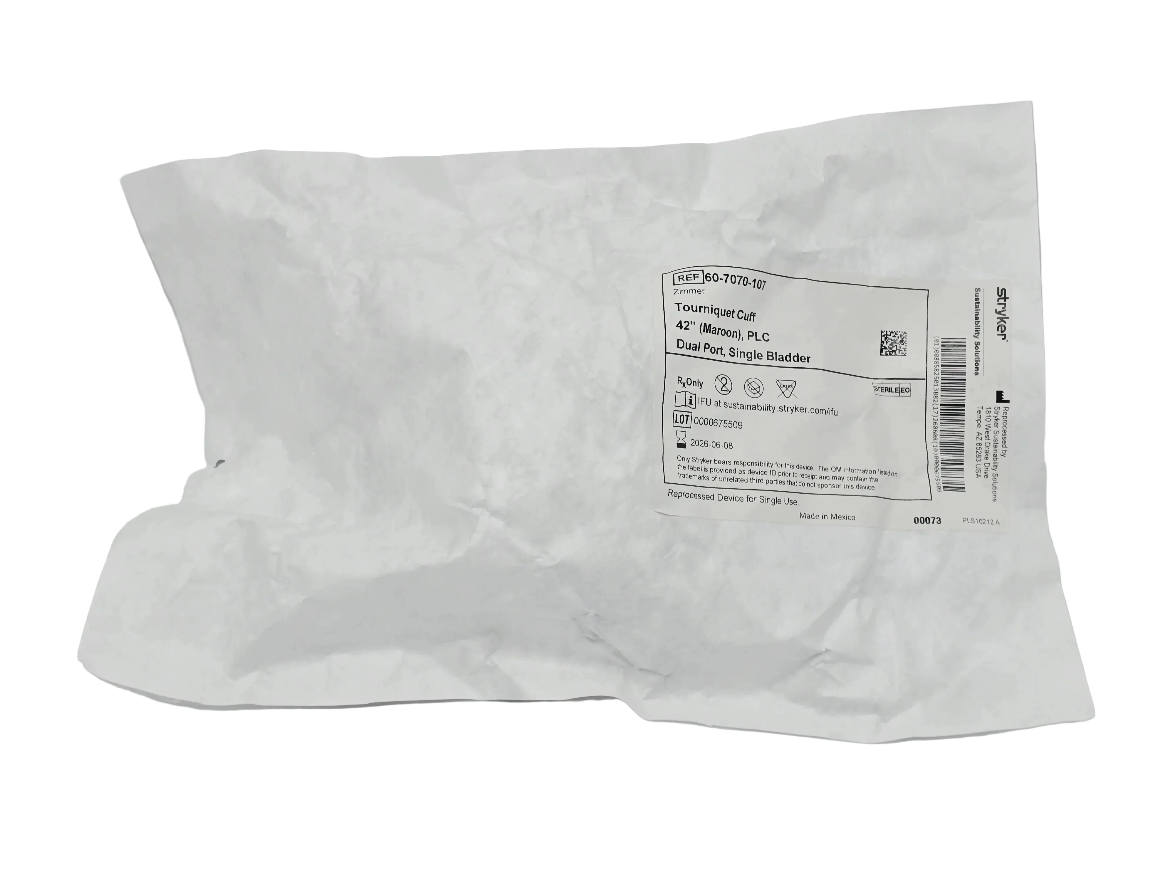 Zimmer 60-7070-107 Sterile Disposable 42" Dual Port Single Bladder