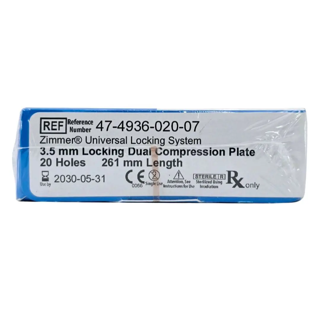 Zimmer 47-4936-020-07 Universal Locking System 3.5mm Locking Dual Compression Plate 20 Holes 261mm Length