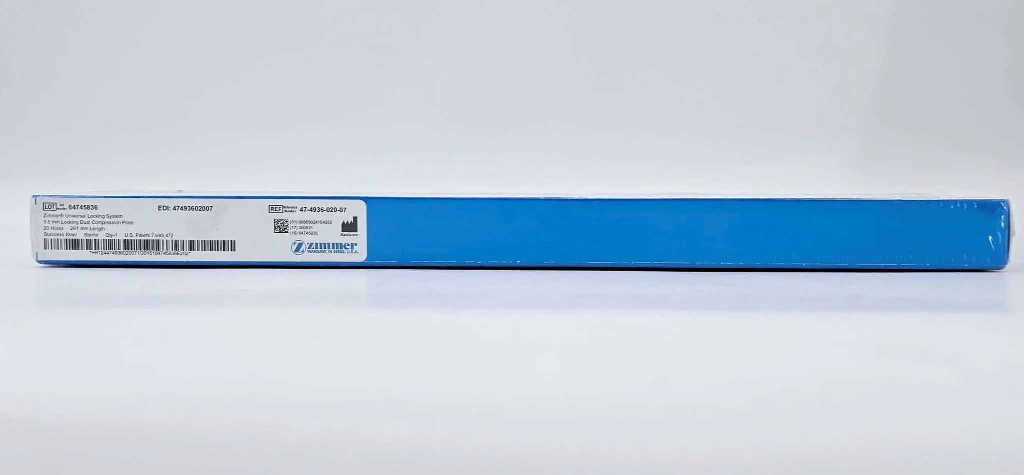 Zimmer 47-4936-020-07 Universal Locking System 3.5mm Locking Dual Compression Plate 20 Holes 261mm Length - Image 2